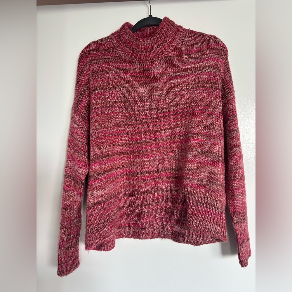J. Crew Pink and Red Knit Turtleneck Sweater